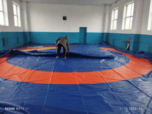 Токтогул шаарындагы балдар спорт мектебинин күрөш залына Токтогул шаардык мэриясынын бюджетинин эсебинен  жаны ковер алынып берилди.
